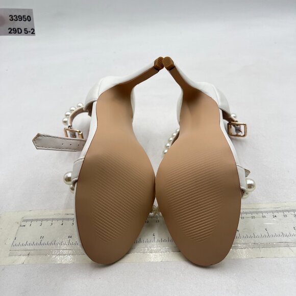 Tang'scuisins White Open Toe Pearl Studded Sandal Ankle Strap Stiletto Heel Shoe - Picture 7 of 8